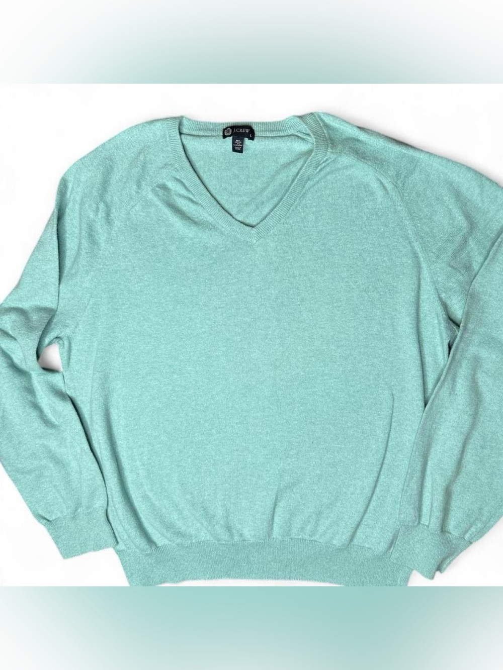 J. Crew Cashmere blend luxury classic tailored soft pastel mint V-Neck Sweater